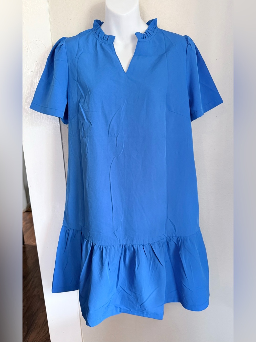 NWT wenrine blue dress ruffle hem small